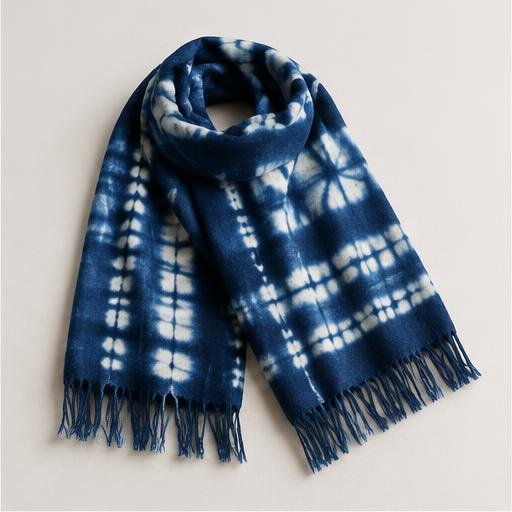 Indigo and white patterned scarf